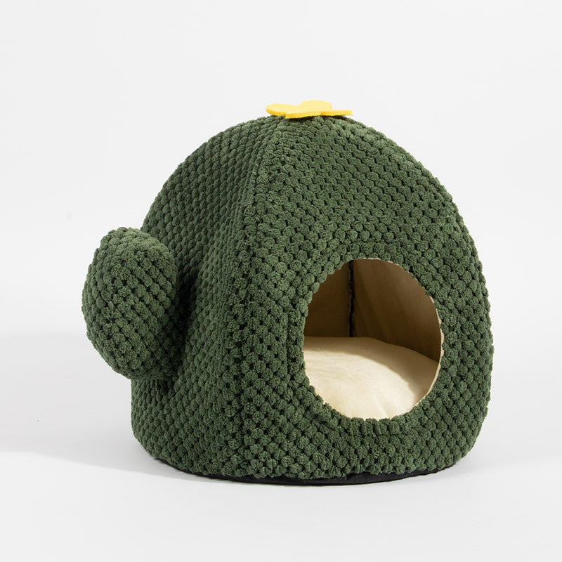 Cactus Cat Bed Warm Enclosed Kitten And Dog Nest Deep Sleep Comfort Mat  Pets Tent Cozy Cave  Indoor Pet Supplie