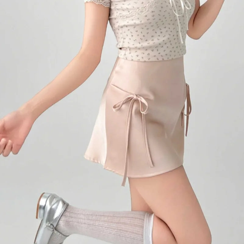 Mini Skirts Bow High Waist Flamingo
