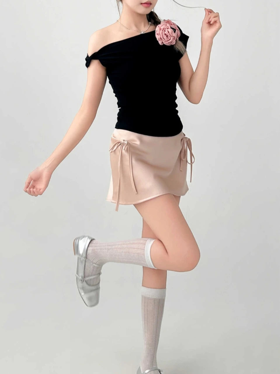 Mini Skirts Bow High Waist Flamingo