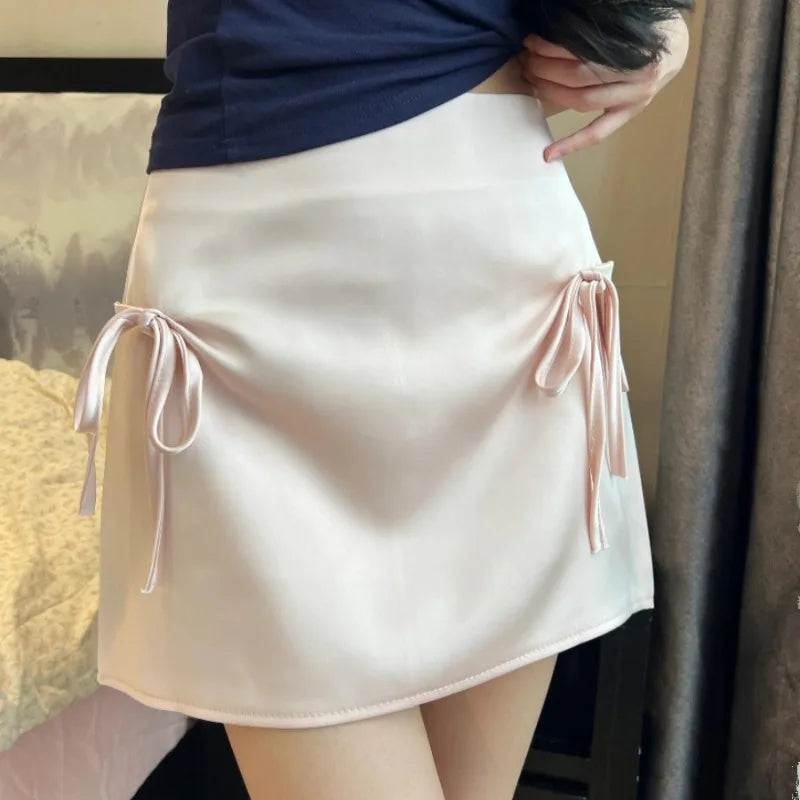 Mini Skirts Bow High Waist Flamingo