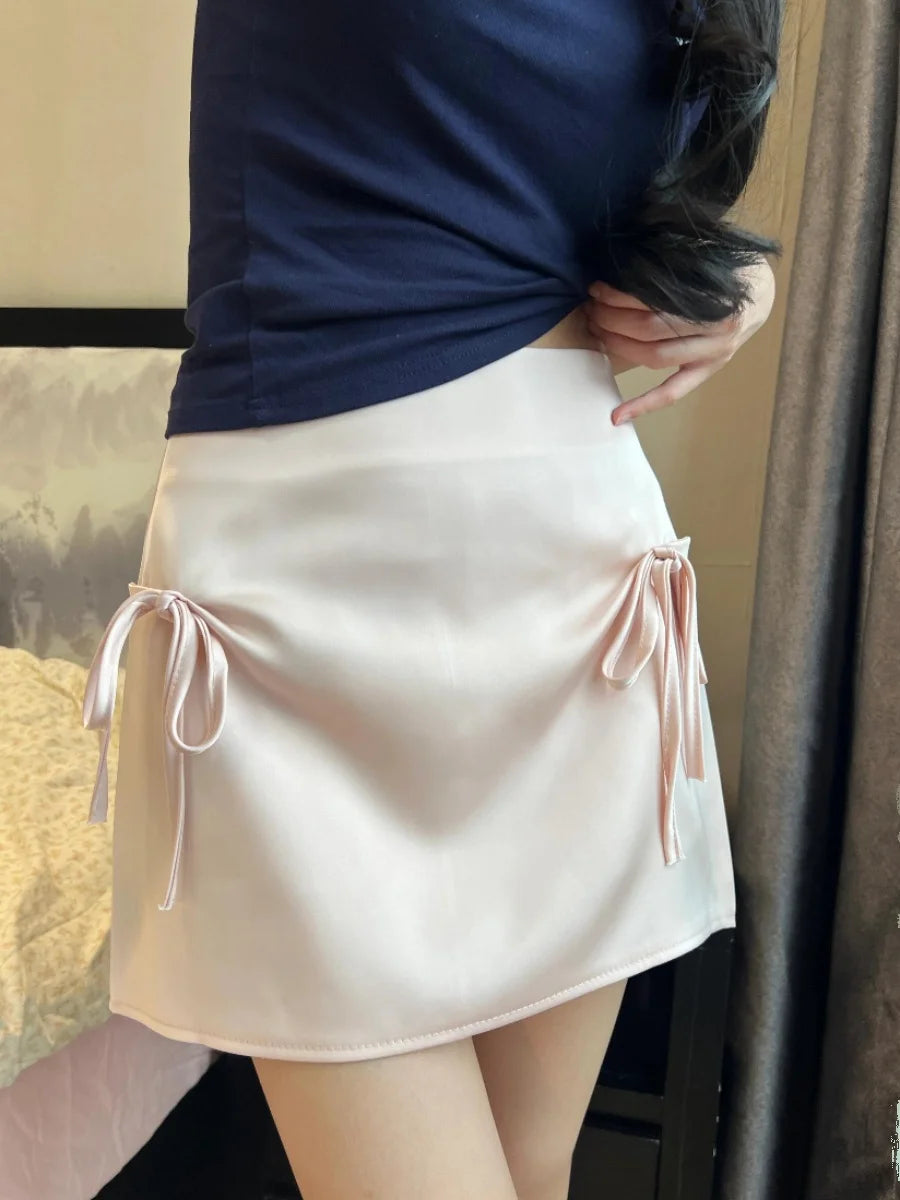 Mini Skirts Bow High Waist Flamingo