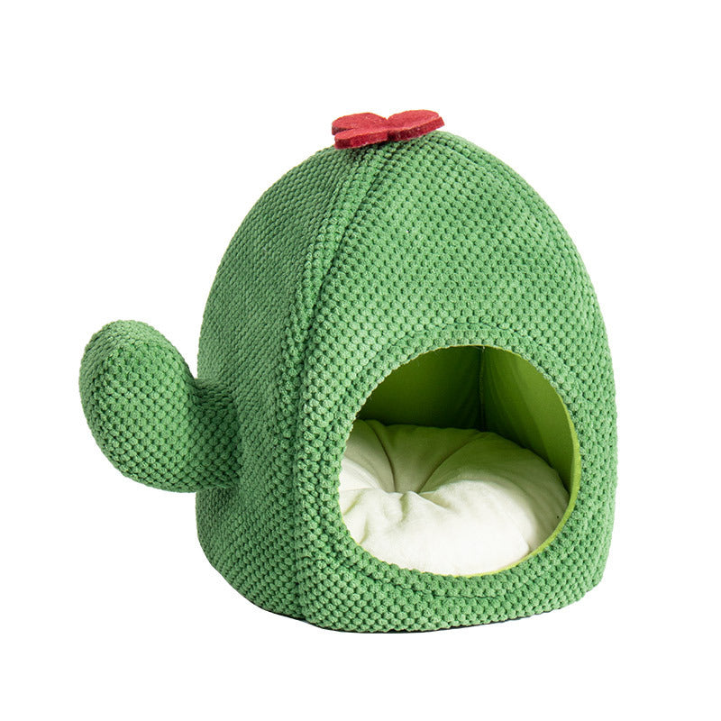 Cactus Cat Bed Warm Enclosed Kitten And Dog Nest Deep Sleep Comfort Mat  Pets Tent Cozy Cave  Indoor Pet Supplie
